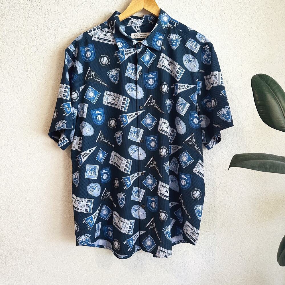 Tommy Bahama Coast Mens Button Up Shirt‎ XL Big Hitter Sport Baseball Hawaiian